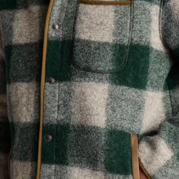 NEW BONOBOS Men Italian Virgin Wool Fleece Jacket Plaid green/gray 725 5m3 - Picture 3 of 8